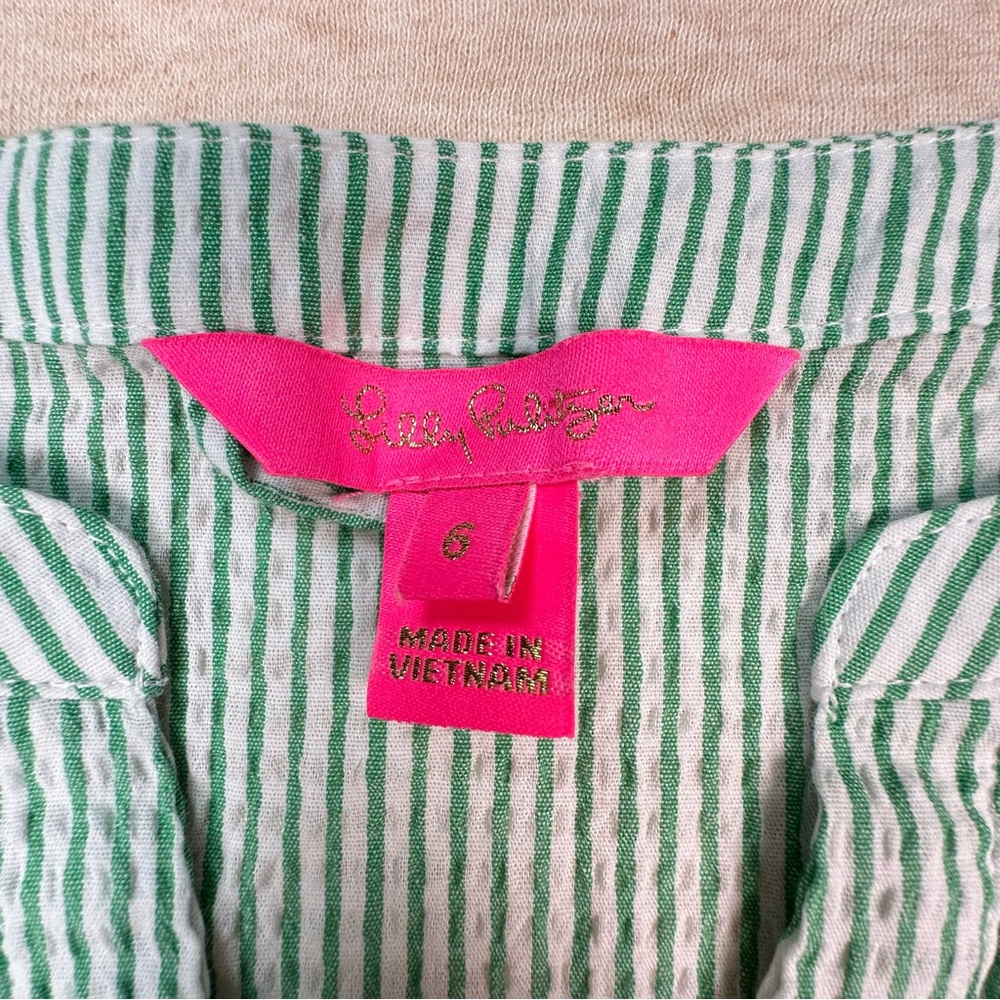 Lilly Pulitzer Women Green Striped Long Sleeve Elastic Waist Belted Dress Size 6 - Picture 3 of 10